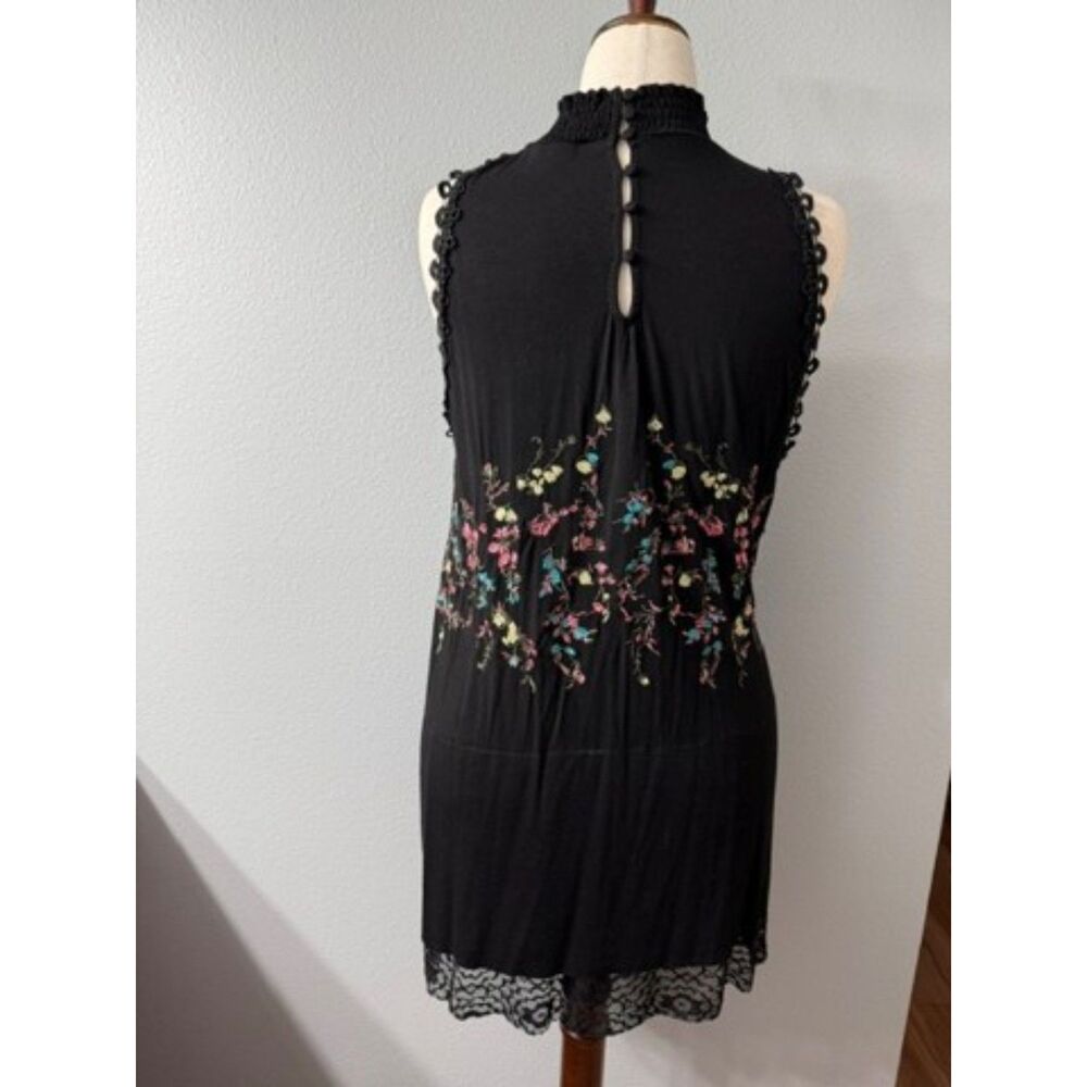 POL Embroidered Lace Hem Mock Neck Mini Dress Boho Large - Picture 5 of 12